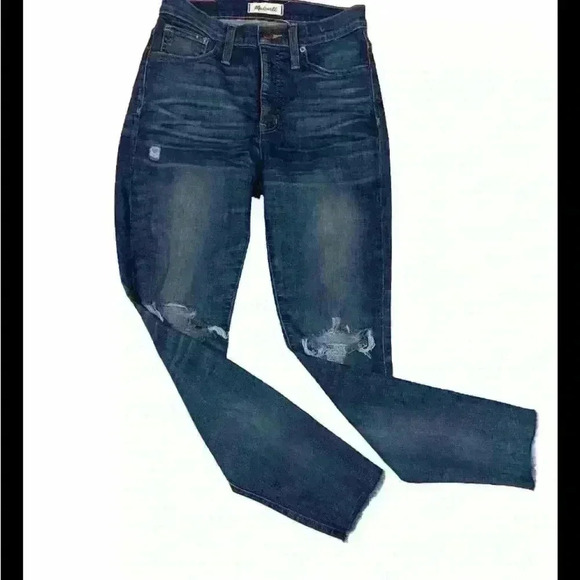 Madewell 9" High-Rise Skinny Jeans Destructed Edition Ripped Medium Wash Size 27 - Picture 2 of 5